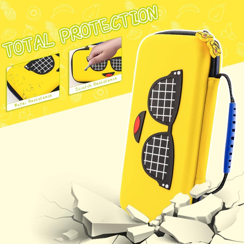 F'DIARY Yellow Carrying Case Compatible with Nintendo Switch OLED, Cool for Fortnite Accessories Bundle with Slim Portable Travel Bag, Dockable Hard PC Protective Case, Screen Protector & 2 Thumb Cap - Image 2
